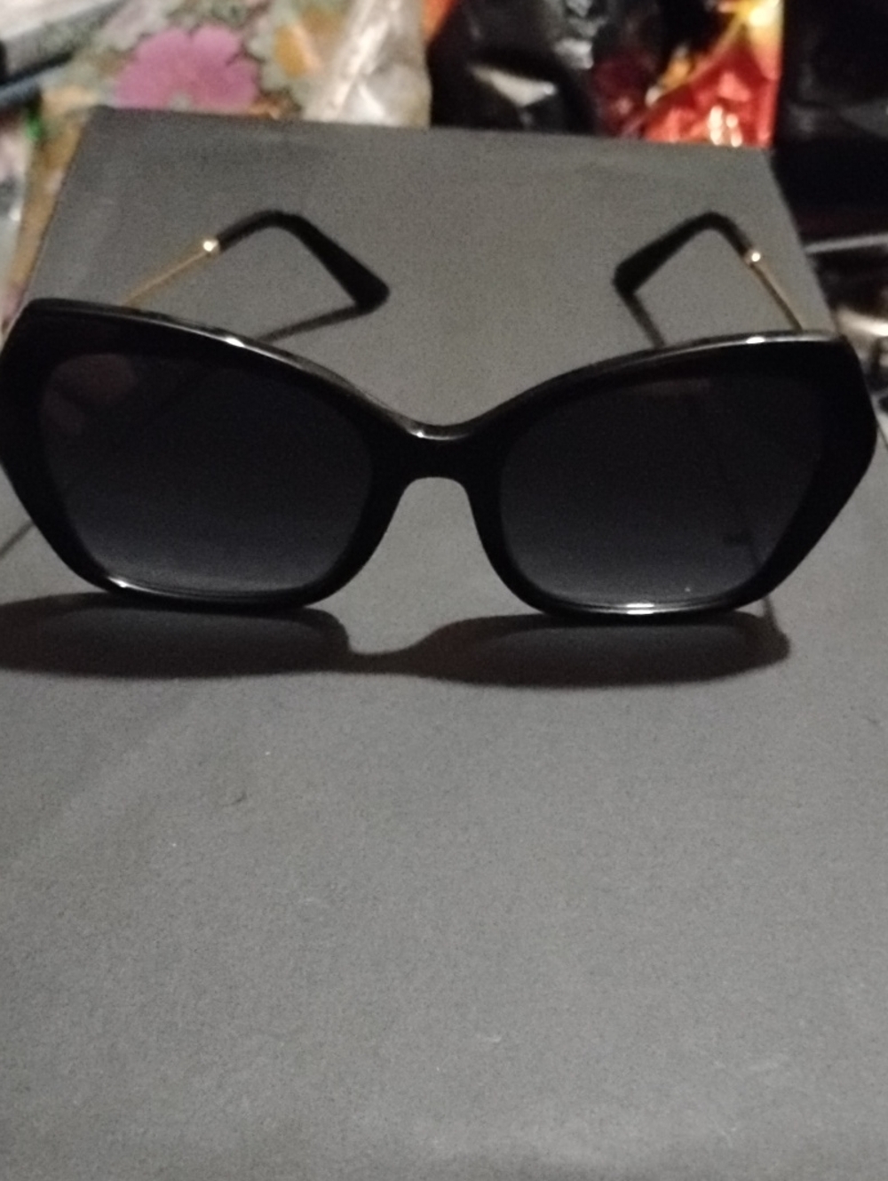 Dolce & Gabbana Black Cat-Eye Sunglasses with Gold Temples